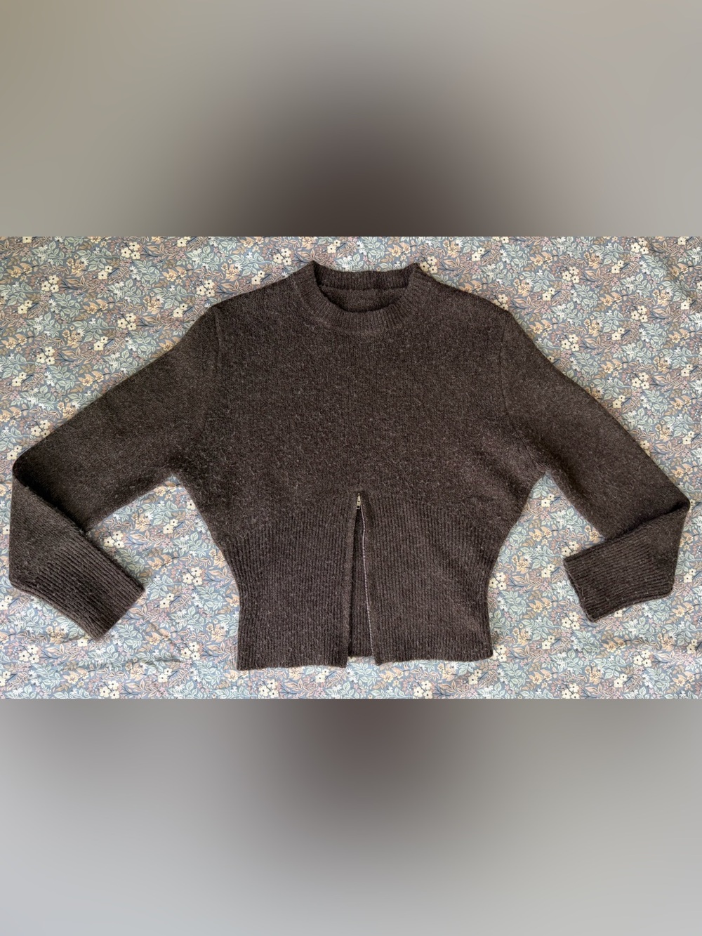 Commense Women Brown Half Zip Fuzzy Sweater